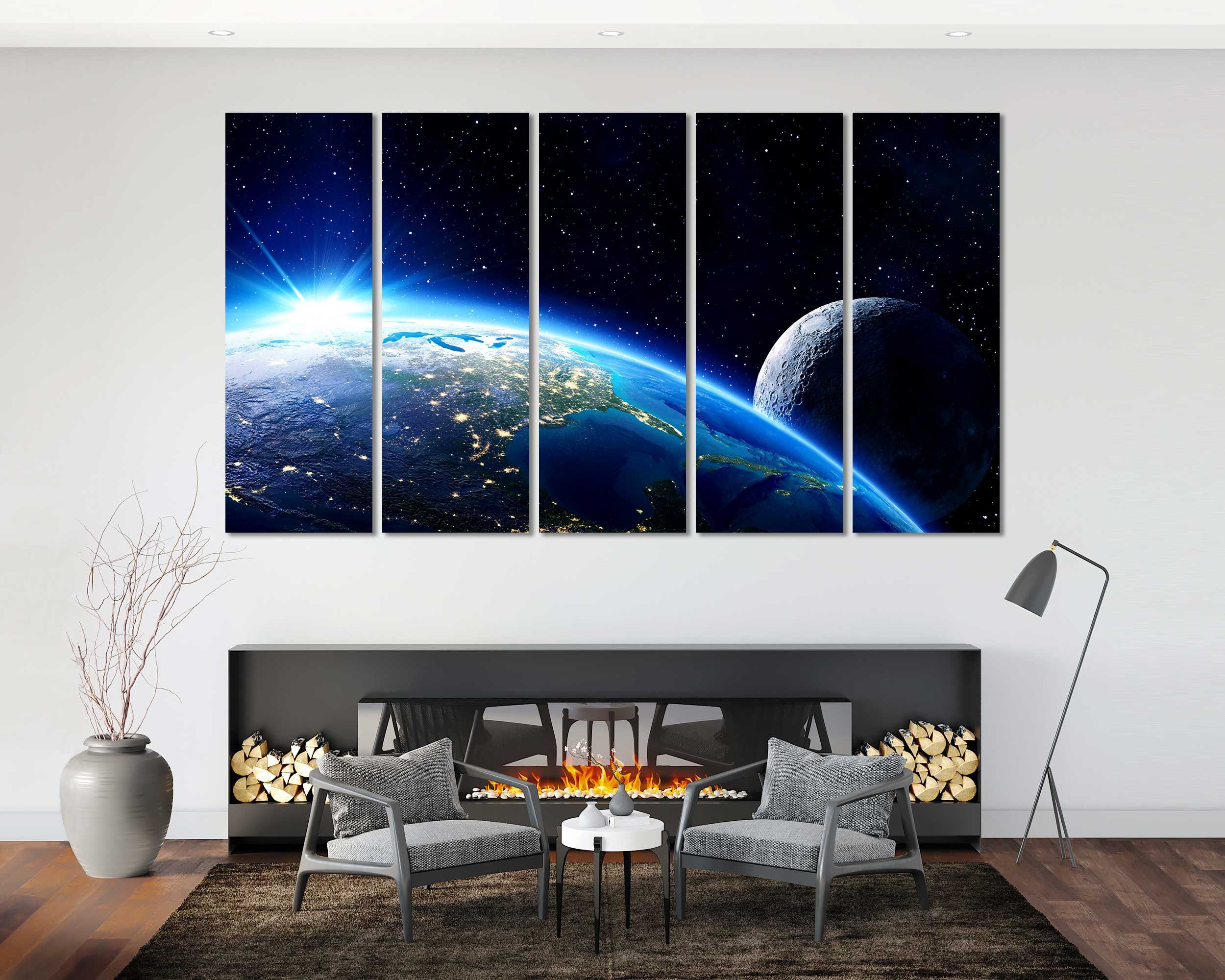 Earth & Moon Canvas Print – Cosmic Sunrise, Outer Space Wall Art - Etsy