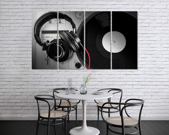 DJ Console Canvas Art, Vinyl Record and Headphones, Modern Music