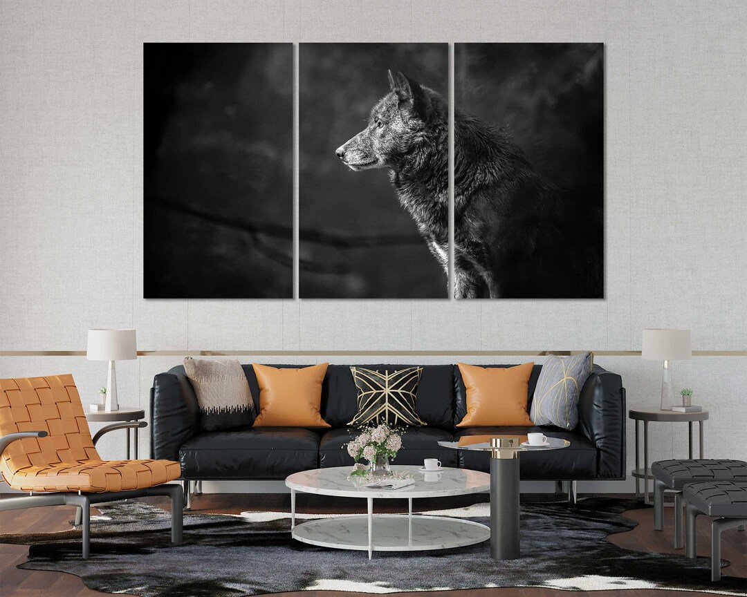 Wolf Black and White Home Art, Wolf Print Canvas Decor, Wall Painting ...