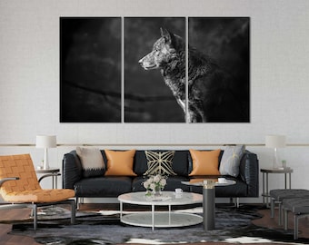 Wolf Black and White Home Art, Wolf Print Canvas Decor, Wall Painting Art on Canvas, Wolf Cool Design Art, Wall Artwork For Room