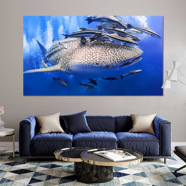 Whale Shark Original Large Wall Decor for Office, Whale Shark Printing Art Canvas Sets, Whale Shark Modish Design Decor for Wall, Fishes Art