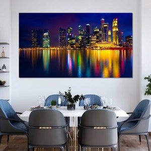 Singapore Colorful Cityscape Painting Art, Singapore Color Lights Printing Decor on Canvas, Singapore Downtown Large Design Art For Room