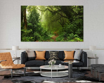 Misty Forest Path Canvas Print – Lush Green Woodland Wall Art