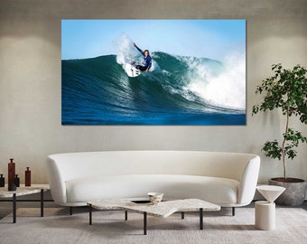 Surfer Canvas Print, Big Wave Action Photography for Coastal Wall Art