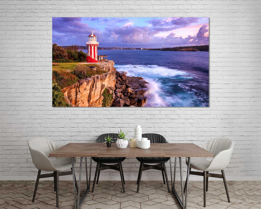 Red Lighthouse in Australia Home Wall Art, Rocks Shore Large Wall Decor ...