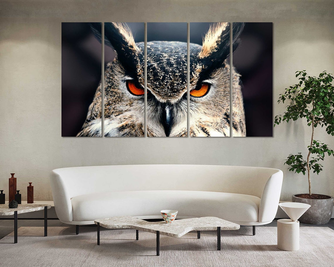 Grey Owl Print Canvas Art For Wall Owl Creative Design Wall Etsy