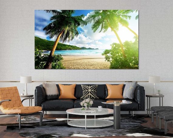 Sunny Beach Decor for Interior Room, Tropical Beach Print on Canvas,  Tropical Island Design Artwork, Coast Large Framed Canvas Decor -   Canada