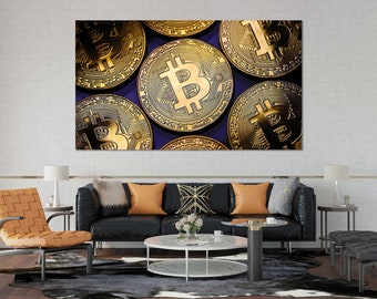 Bitcoin Canvas Wall Art, Golden Cryptocurrency Print, Ready to Hang Gallery Wrapped