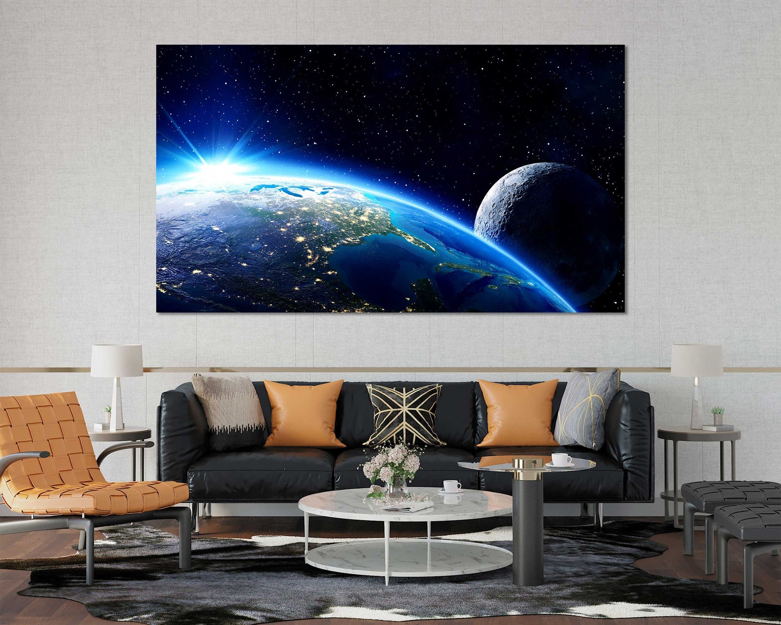 Earth & Moon Canvas Print – Cosmic Sunrise, Outer Space Wall Art - Etsy