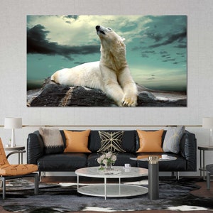 Big Polar Bear Painting Canvas Wall Art, Polar Bear Stylish Design Wall Art, Polar Bears Image Print Art, Wildlife Canvas Wall Hangings