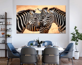 Black Wall Art Zebra Canvas Print for Safari Decor