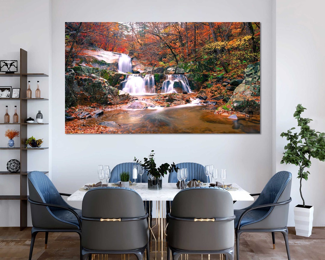 Autumn Forest Waterfall Canvas Print – Vibrant Fall Landscape Wall Art ...