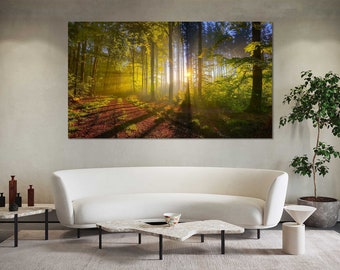Green Canvas Wall Art Forest Trees Landscape, Ready to Hang