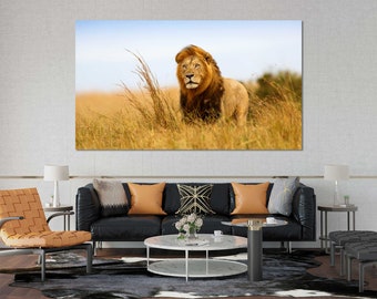 Gallery Wrapped Lion Wall Art, Wildlife Canvas Decor for Living Room