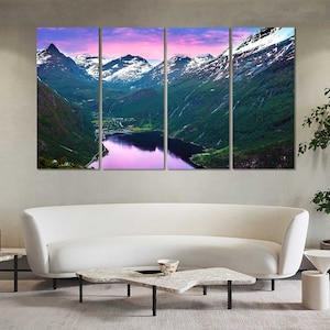 Mountains Landscape Popular Decor, Lake in Mountains Painting Decor for Home, Fjord Norway Trendy Wall Art, Mountains Photo Print