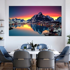 Lofoten Islands Landscape on Canvas Decor, Lofoten Islands Colorful Sunset, Lofoten Islands Print Canvas Art, Norway Photo Print