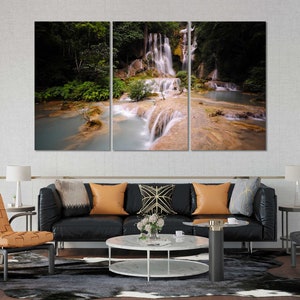Forest Waterfall Painting Canvas Art for Home Waterfall Print Canvas Sets Forest Photo Arts Decor Waterfall Modern Artwork Green Forest
