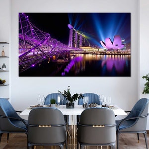 Singapore in Violet Tones Cityscape Painting Art, Singapore Color Lights Printing Decor on Canvas, Singapore Cool Gift Art