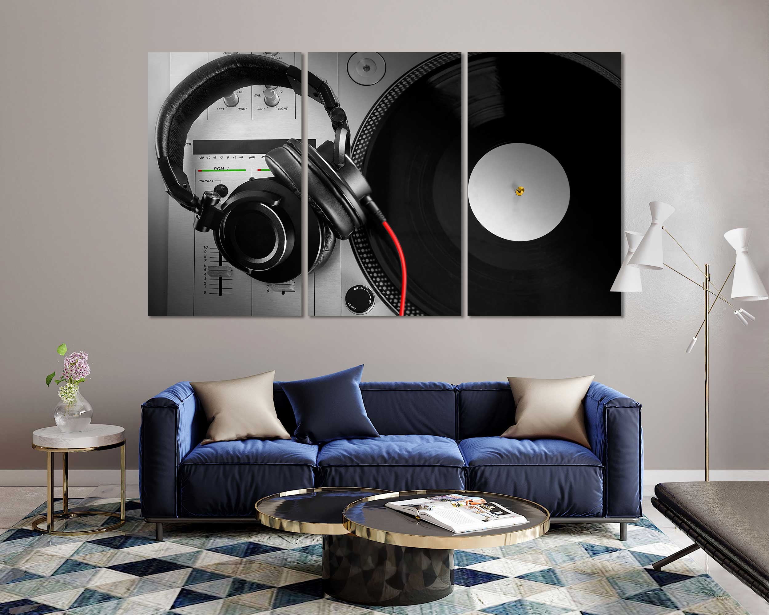 DJ Console Canvas Art, Vinyl Record and Headphones, Modern Music