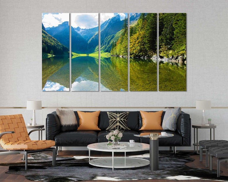 Nature Prints Mountain Lake Canvas Wall Art, Forest Landscape Decor - Etsy