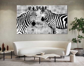 Zebra Photography Print – African Safari, Black and White Canvas Wall Art