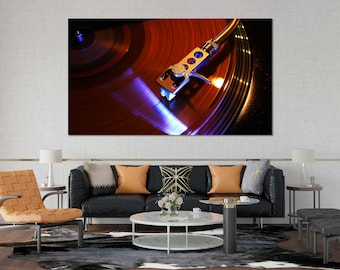 Impresión fotográfica de discos de vinilo de tocadiscos: arte de pared para sala de música retro