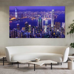 Hong Kong Cityscape Photography Print – Victoria Harbour Wall Art | Night Skyline Poster, Skyscraper & Harbor Panorama