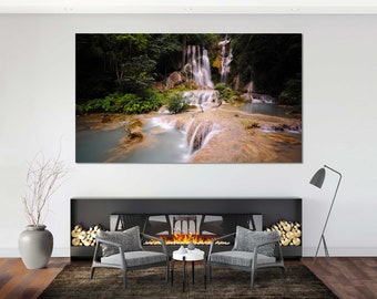 Forest Waterfall Canvas Art | Serene Nature Landscape, Ready to Hang