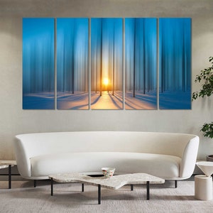 Winter Forest at Sunlight Creative Wall Decor For Home, Winter Forest at Sunrise Painting Decor for Room, Trees Drawing Wall Arts, Wood Art