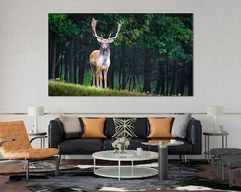 Deer Canvas Print, Forest Wildlife Art, Modern Home Decor