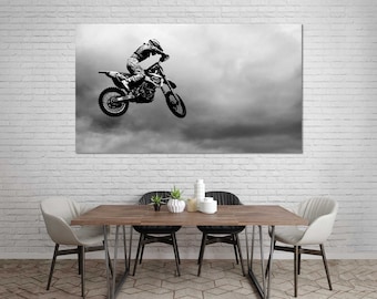 Impresión en lienzo de motocross estilo libre, arte mural de motociclista de deportes extremos