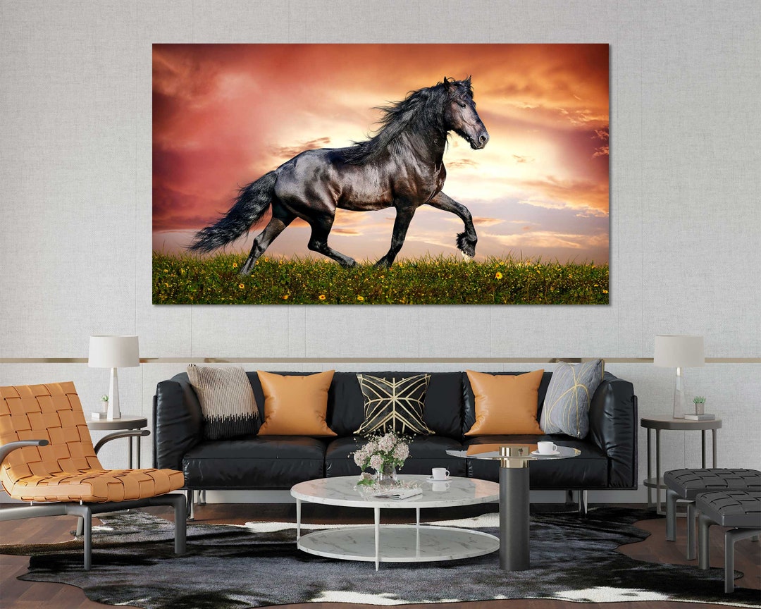 Stallion Canvas Art, Black Horse Print, Framed Wall Decor - Etsy