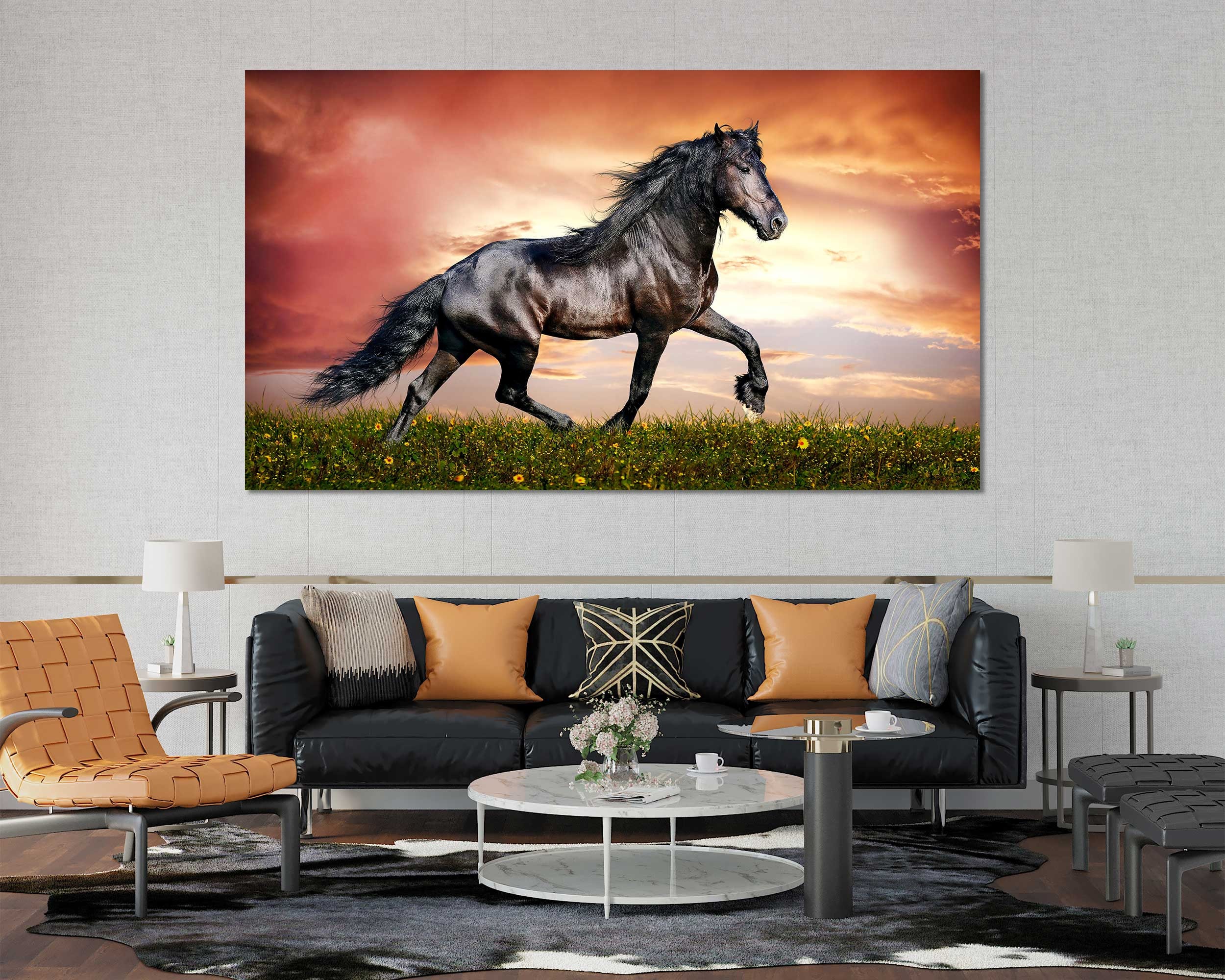 スタリオンキャンバスアート、黒馬のプリント、額入り壁飾り - Etsy 日本