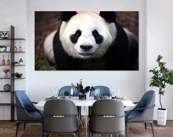 Framed Wall Art Panda Canvas, Black and White Animal Decor