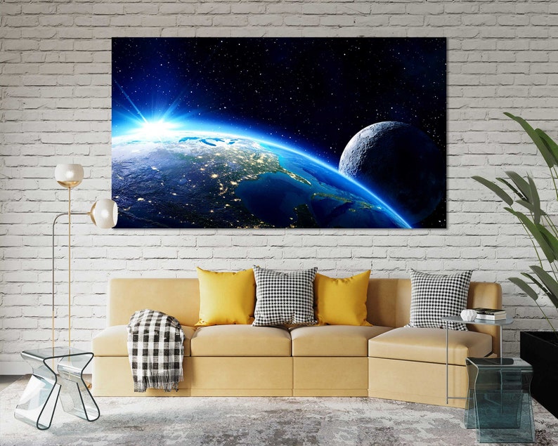 Earth & Moon Canvas Print – Cosmic Sunrise, Outer Space Wall Art - Etsy