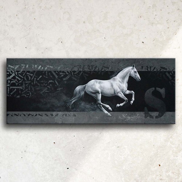 tableau peinture cheval ESCAPE • 20x50cm • Peinture acrylique  • by Skyzune ART