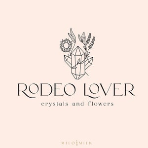 Magic Floral Crystal Logo, Magical Logo, Crystal Shop Logo, Candle Logo, Flower line drawing logo, Premade Logo, Spiritual Tarot Logo