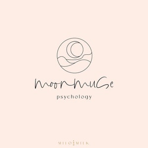 Boho Celestial Moon Mountain Logo, Photography Logo, Therapist Logo, Holistic Branding, Premade Logo, Clothing Logo, Nature Spiritual Logo