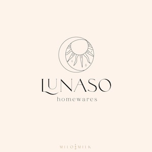 Boho Sun and Moon Logo, Celestial Logo, Photography Logo, Therapist Logo, Holistic Branding, Premade Logo, Candle Logo, Spiritual Logo