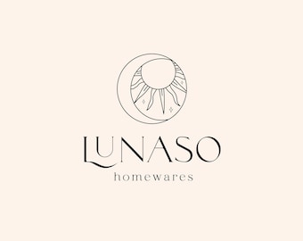 Boho Sun and Moon Logo, Celestial Logo, Photography Logo, Therapist Logo, Holistic Branding, Premade Logo, Candle Logo, Spiritual Logo