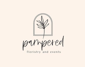 Botanical Floral Logo, Palm Leaf Logo, Florist Logo, Dried Flower Shop Logo, Boho Therapist Logo, Line Drawing Logo, Premade Logo Branding
