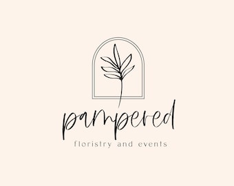 Botanical Floral Logo, Palm Leaf Logo, Florist Logo, Dried Flower Shop Logo, Boho Therapist Logo, Line Drawing Logo, Premade Logo Branding