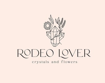 Magic Floral Crystal Logo, Magical Logo, Crystal Shop Logo, Candle Logo, Flower line drawing logo, Premade Logo, Spiritual Tarot Logo