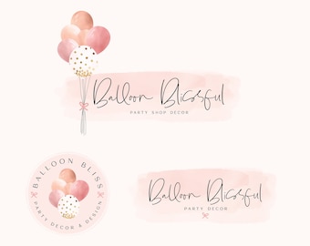 Balloon Party Logo, Event Planner Logo, Party Decoration Logo, Party Shop Logo, Balloon Logo Template, Watercolour Logo, Confetti Logo