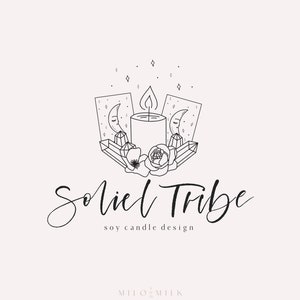 Magic Crystal Healing Logo, Candle Logo, Tarot Shop Logo, Spiritual Logo, Magic Logo, Healing Holistic Logo, Premade Logo, Hand Drawn Logo