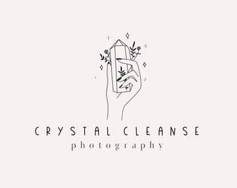 Crystal Hand Logo, Gem Logo, Jewelry Logo, Botanical Logo, Magic Logo, Healing Holistic Shop Branding, Boho Minimalist Logo, Spiritual Logo