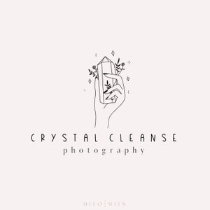 Crystal Hand-logo, edelsteenlogo, sieradenlogo, botanisch logo, magisch logo, helende holistische winkelbranding, boho-minimalistisch logo, spiritueel logo