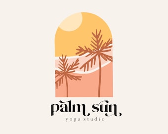 Sunset Leaf Boho Logo, Meditation Logo, Photography Logo, Yoga Logo, Modern Logo, Travel Logo, Premade Logo Design, Boutique Logo, Palm Logo