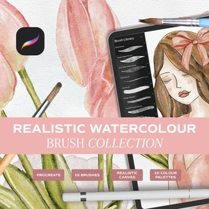 Realistic Watercolour Brushes for Procreate. Watercolour Brushes made for iPad Procreate. Brush & Canvas Set for Ipad. Digital Brushes Set image 1