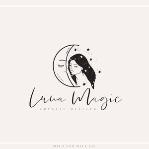 Moon and Woman Logo, Tarot Shop Logo, Spiritual Logo, Magic Logo, Healing Holistic Logo, Female Logo, Premade Minimal Logo, Hand Drawn Logo